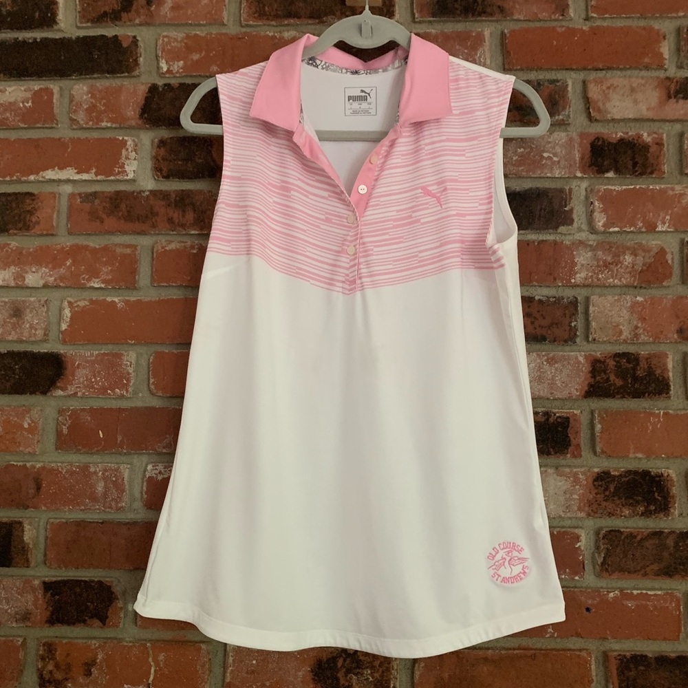 Puma NWT Dry Cell Golf Old St Andrews Sleeveless Polo Top in Pink White Sz L